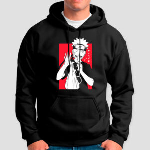 Poleron Estampado de Naruto Shippuden, con gorro y bolsillo.